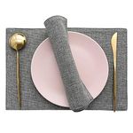 Khooti Two-Sided Washable PolyJute Tablemats/Placemats Heat Resistant Dining Table Place Mats for Kitchen Coffee Table Wedding Party (12 x 18 inches / 30 cm x 45 cm)(Light Grey)(Set of 6 Pieces)