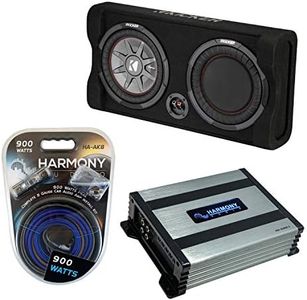 Harmony Audio Kicker 47TRTP102 Car Audio Down Firing 10" Thin Sub Box Passive Radiator Bundle with Harmony HA-A400.1 Amplifier & Amp Kit