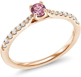 Gem Stone King 0.26 Ct Round Pink and White Lab Grown Diamond 10K Rose Gold Ring (Size 5)