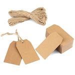 jijAcraft 100 Pcs Kraft Paper Tags, 7x4CM Brown Gift Tags Blank Hang Tags with Jute Twine for Christmas Party Decorations and DIY Crafts