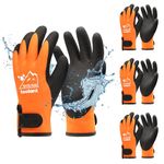 100% Waterproof Gloves Bulk for Cold Weather, 3 Pairs, Winter Work Gloves for Men Touchsreen, Warm Freezer Gloves, Thermal Insulated, With Grip, Orange, Lagre