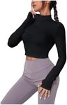 SweatyRocks Women's Long Sleeve Workout Tops Half Zip Slim Fit Yoga Gym Crop Tops with Thumb Holes Black Small