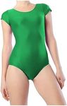 BODYWEAR LTD Girls Short Sleeve Leotard Shiny Nylon – Comfortable Fit – Bodysuit - Performance Wear - Dance Class Essential - Ballet Gymnastics, Dance, School, Sportswear (7-8 Years Green)