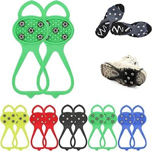 Universal Non-Slip Gripper Spikes,Durable Ice Snow Grips for Shoes,Traction Cleats Ice Snow Grips Anti Slip Silicone,Gripper Spikes Non Slip Shoe Spikes for Climbing Walking Hiking (Green, Adult)