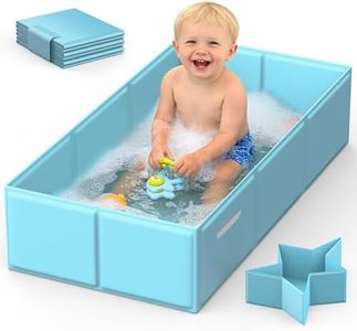 Totiro Collapsible Baby Bathtub, Foldable Infant Bath Tub with Non-Slip Base, Portable Travel Baby Bath for Newborns & Toddlers Indoor Outdoor Use, Blue