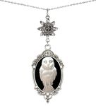 Yspace Lotus Charm Necklace Antique Decor Cameo Pendant 2 Chains Velvet Pouch for Gift (Owl)