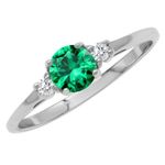 Silvershake Petite Design Round Shape Gemstone Birthstone White Gold Plated or Yellow Gold Plated 925 Sterling Silver Solitaire Promise or Engagement Ring Jewelry for Women or Teens, 7.5, Sterling Silver Rhodium (White Gold Plated), Created Nano Green Emerald Cubic Zirconia