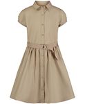 Nautica Girls' Little School Uniform Short Sleeve Shirtdress, Khaki, Medium(5)