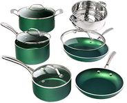 Granitestone Diamond Granite Stone Classic Emerald Pots and Pans Set with Ultra Nonstick Durable Mineral & Diamond Tripple Coated Surface, Stainless Steel Stay Cool Handles, 10 Piece Cookware, Green…