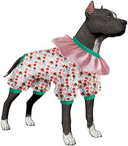 LovinPet Large Dogs Clothes, Large Dog Pajamas, Anti Licking Dog Recovery Suit, Lightweight Fashion Hill Flowers Red, Pink, Green Prints Dog Clothing, UV Protection, Easy Wearing Dog Jumpsuit XXL
