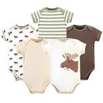 Touched by Nature Baby Organic Cotton Bodysuits, Moose 5-Pack, 12-18 Months