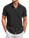 COOFANDY Mens Short Sleeve Button Down Shirts Casual Summer Beach Shirts Untucked Shirts Black