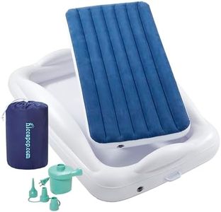 hiccapop Inflatable Toddler Travel Bed with Safety Bumpers [4-Sided] | Portable Toddler Bed for Kids | Toddler Air Mattress | Kids Air Mattress - Navy Blue