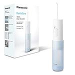 Panasonic EW-DJ11 Compact & Portable Water Flossers for Teeth Cordless, Battery Powered Oral Irrigator with 2 Level Pressures, Tooth Cleaner Nozzle, Travel use, Waterproof, White/Blue, UK 2 Pin Plug