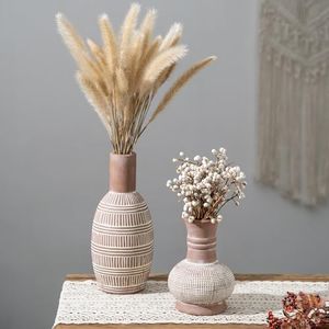 ALMA Farmhouse Flower Vase Set, Rustic Style Vase for Dried Flower Arrangement|Decorative Vase for Wedding|Small White Vase for Pampas Grass, Boho Vase Home Decor, Living Room Shelf Decor