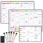 POPRUN Magnetic Calendar Whiteboard for Fridge, Family Weekly Planner, A3 Monthly Planner, Meal Planner Board, Dry Erase Reusable Fridge Planner Kit Monday to Sunday with 6 Markers and Eraser(3 Pack)