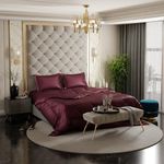 Stoa Paris Satin Bedding for Double Bed - 300TC Premium Bedsheet with Comforter & 2 Pillow Covers, Luxury Bedding Set, Diwali Decoration, Home Decor Gifting, for Couples, Wedding, Velvet Wine,300 TC