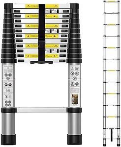 3.8M/12.5FT Telescopic Aluminium Ladder, Independent Height Locking, Extension Compact Ladder Lightweight Folding Collapsible Ladder, Heavy Duty Non Slip Extend Climb Ladder