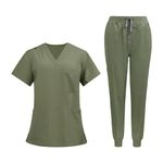 Baoblaze Uniform Scrub Set Work Suit Nurse Top Pants Work Clothes with Pockets Short Sleeve Work Clothes for Pet Groomer Healthcare, Green, L