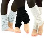 TeeHee 80s Vintage Comfortable Ribbed Cable Knit Leg Warmers for Women 3pairs with gift box (Cable Knit with Rib)