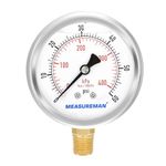 Measureman 2-1/2" Dial Size, Water Pressure Gauge Machine, Liquid Filled, 0-60psi/kpa, 304 Stainless Steel Case, 1/4"NPT Lower Mount