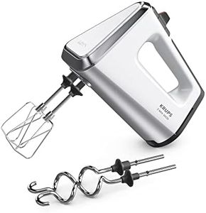 Krups GN9101 3 Mix 9000 Hand Mixer | 750 Watt | Powerful | Speed Control | Turbo Mode | Pulse Function | Ergonomic Handle | Long Cable | Includes Whisk and Dough Hook | White/Silver