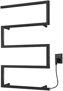 Wall Mounted Electric Towel Warmer, 304 Stainless Hot Towel Warmer for Bath Heated Drying Rack 5 Square Bar 60W (31.5 X 23.6 Inch),Black,Plugin