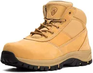 OUXX Mens Work Boots, Side Zipper, Steel Toe Shoes, Anti-Slip Rubber Sole, Puncture-Proof(Brown, OX2519, US 7.5)