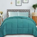 Superior Classic All-Season Down Alternative Comforter with Baffle Box Construction, Twin, Turquoise, Microfibre, Single