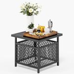 MFSTUDIO 22" Patio Bistro Table, Outdoor Metal Side Table with Umbrella Hole, Square Patio Table for Deck Garden Poolside,Black