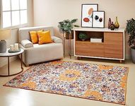 Amazon Brand - Solimo 3D Printed Vintage Carpet with Anti Skid Backing for Living Room | Dinning | Office (5x7 feet), Multi-Colored, Rectangular