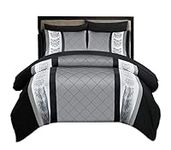 LAZZARO King Size Duvet Set, Non-Iron Kingsize Duvet Covers Bedding Sets, 3 Pcs with Zipper Closure + 2 Pillowcases 230 cm x 220cm Black/White/Grey