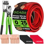 GearIT 0 Gauge CCA Ground Wire (25FT Each - Black and Red) All-in-One Kit: Crimping Tool, Cutter, 10 Lugs, and 20 Heat Shrink Wrap