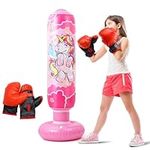 Inflatable Kids Punching Bag with Boxing Gloves and Flashing Light, 47" High Free Standing Boxing Bag, Bounce-Back Bag for MMA, Karate, Taekwondo and Kick, Gifts for Kids, Girls