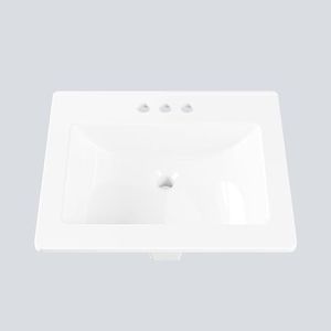 Semi-Recessed Bathroom Sink 21.26 × 17.72 Inch – Square White Ceramic Sink with 3 Faucet Holes (4 Inch Centerset), Drop-In Vanity Sink for Bathroom Remodel