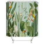 HORIWE Floral Shower Curtain Waterproof Mould & Mildew Resistant Washable Bathroom Curtain Decor with Retro Leaves Pattern Boho Shower Curtains with 12 Hooks(Vintage Plant, 180x200cm(71"x79"))