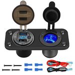 12V QC 3.0 Car USB Charger Socket Cigarette Lighter Socket, 2 In 1 Switch Panel Waterproof Power Outlet with LED Voltmeter & Touch Switch for DC 12V/24V RV Car Boat Marine