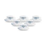 La Opala Diva, Opal Glass Crockery | Cup & Saucer Iris Regular, Set of 12 | Aster Blue, 160 ml | for Tea & Coffee | Microwave Safe | 100% Vegetarian | Extra Strong | Super Light | Super White