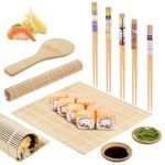 zrfgbxim 10 Pcs Sushi Making Kit: 2 Bamboo Sushi Rolling Mats & 5 Pairs Chopsticks & 1 Rice Shaker & 2 Sauce Plates, Sushi Making Tools Set, Sushi Mat Bamboo for Beginner Chef