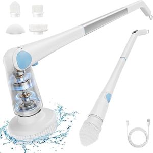 Vexipia Electric Spin Scrubber, 2-Speeds Cordless Cleaning Brush with Adjustable Extension Arm 4 Replaceable Cleaning Heads, Power Shower Scrubber for Bathroom, Kitchen, Car, Tile, Floor