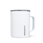 Corkcicle Origins Travel Coffee Mug - Triple Insulated Stainless Steel Cup with Handle for Tea, Hot Chocolate, Coffees, & More - Spill Proof, Reusable, Dishwasher Safe - Gloss White, 475ml/16oz