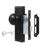 newliplace Mortise Lock Set for Interior Door, Vintage Old Door Knobs with Lock and Skeleton Key, Antique Door Knobs Matte Black Finish