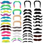 SUMAJU 48 Pcs Fake Mustaches, Colorful Self Adhesive Moustaches Novelty Mustache Fake Beard for Masquerade Costume