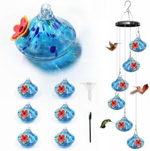 PerchMe Encantador comedero de colibrí de vidrio soplado, regalo para colibríes, para colgar al aire libre, con embudo y cepillo, duradero y a prueba de fugas, para patio, porche, jardín, decoración