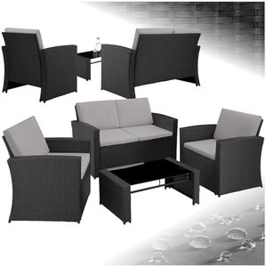 TecTake® Salon de Jardin Exterieur en Résine ressée 4 Places Table de Jardin, 1 Canapé de Jardin, 2 Fauteuil Jardin, Coussins Inclus, Mobilier de Jardin pour Amenagement Balcon - Noir/Gris