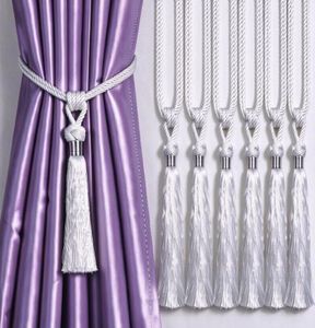6 Pack Silver White Curtain Tiebacks, Hand-Woven Tassels Drapery Holdbacks