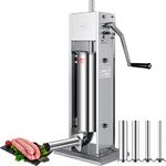 Sausage Stuffers, Stainless Steel Sausage Makers W/ 2 Speeds, Vertical Sausage Filling Machine With 4 Size Funnels & Spanish Churros Attachments in 4 Different Shapes Nozzles (11Lb/5L - Silver)