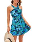 Kate Kasin Women's Sleeveless High Waist Swimsuit One Piece Swimsuit Swimming Shirt Black Blue Flower S