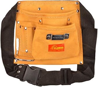 GLOBUS Leather Electrician Tool Bag Pouch | 5-Pocket Professional Apron & Belt for Hand Tools | Multi-Pocket Work Organizer, Brown & Black (8.5 x 9 Inches)