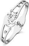 DUOWEI Cute Cat Bracelet Cats Cuff Bangle Stainless Steel 18K Real Gold Plated Jewelry Charms Cat Jewelry Gifts for Women Girls Cat Lovers, Medium, Stainless Steel, zircon gemstone